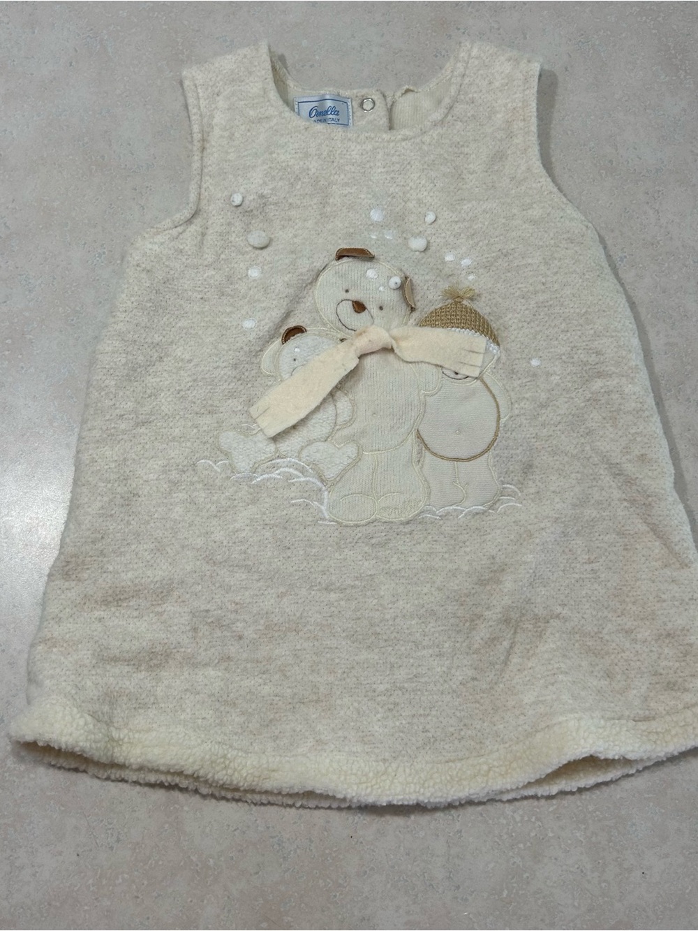 Ella Cream Knit Crewneck Sweater with Bear Appliqué